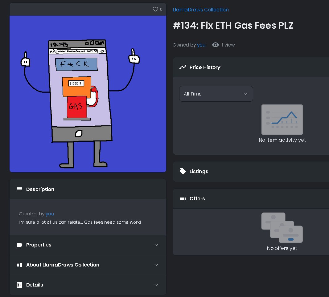 Stealth Drop: Edition #134
10 MINS ONLY!
forms.gle/jDmFM3xNGPj1Si…

Steps to Whitelist for Mint (mint is 0.01):
- Follow/Like/RT
- Comment "LlamaDraws says Fix Gas Fees"
- Enter the form^

(already a 2.2 ETH Sale)

Turn on post notifications and learn more @ llamadraws.com