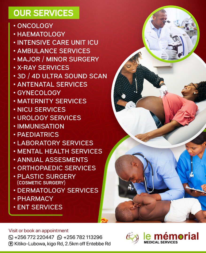 LeMemorialUg's tweet photo. We give the care you need and the compassion you deserve. Experience quality healthcare with #LeMemorial today. D.m, call to book or visit us to see any of our specialists.
.
#LeMemorial #HealthCare #DoctorsToTheCommunity https://t.co/5tPTsm2slH