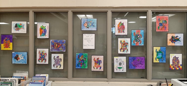 sdunning11's tweet photo. More Grade Three Woodland Art inspired by Ojibway Artists, Norval Morrisseau and Jim Oskineegish. Thank you Mrs. Buttery for displaying their creations!
@LibraryStTims ! @StTimothyHCDSB
 @HCDSB @IndigenousHCDSB https://t.co/dZvH9B1z4J