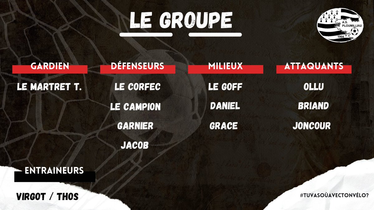 [Championnat D1] ⚽️

Déplacement chez nos voisins plestinais pour nos millautais 🔴⚪️

⌚️ 15h00
🆚 AS Plestin 
📍 Plestin-les-Grèves 

#Tuvasoùavectonvélo
