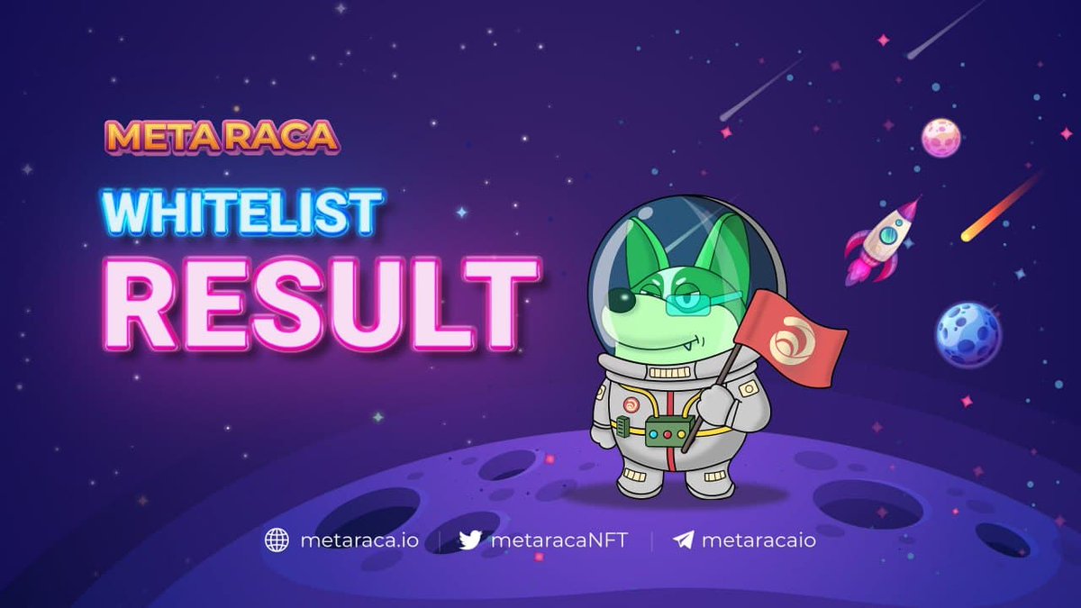 metaracaNFT's tweet photo. 🔥🔥CONGRATS to the 500 lucky participants in the #METARACA Whitelist Competition🔥🔥

⚡️You can check the final result here: https://t.co/xzZJY5g3XI

Thank you a lot. https://t.co/1JnjqDS0SO