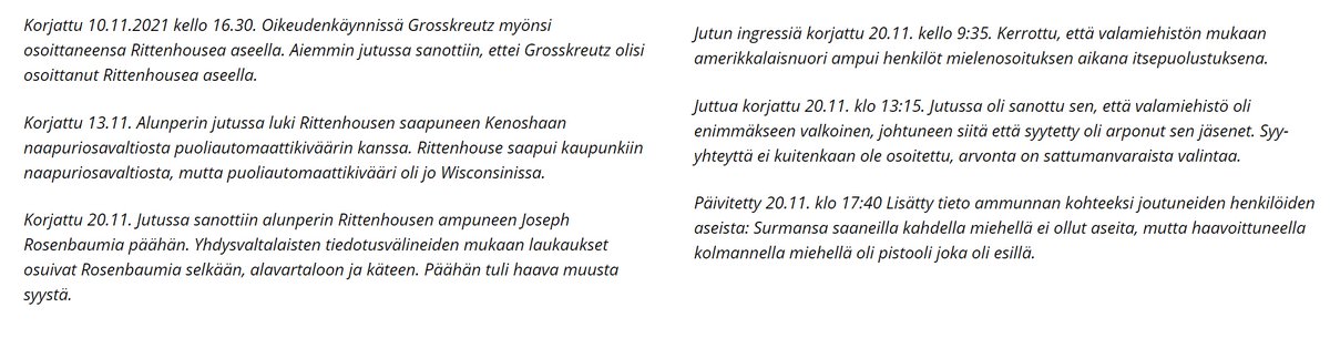 MonokulttuuriFM's tweet photo. Ylen Rittenhouse-uutisointi on kyllä ollut hilpeää seurattavaa. Vähemmällä pääsisivät oikaisuissa, jos kertoisivat, mitkä kohdat alkuperäisessä jutussa pitivät paikkansa.

Mutta minkäs teet, kun vihervasemmistolaiset toimittajat kipuilevat hävittyään käräjät.
@yleuutiset https://t.co/LvnsyGMJbP