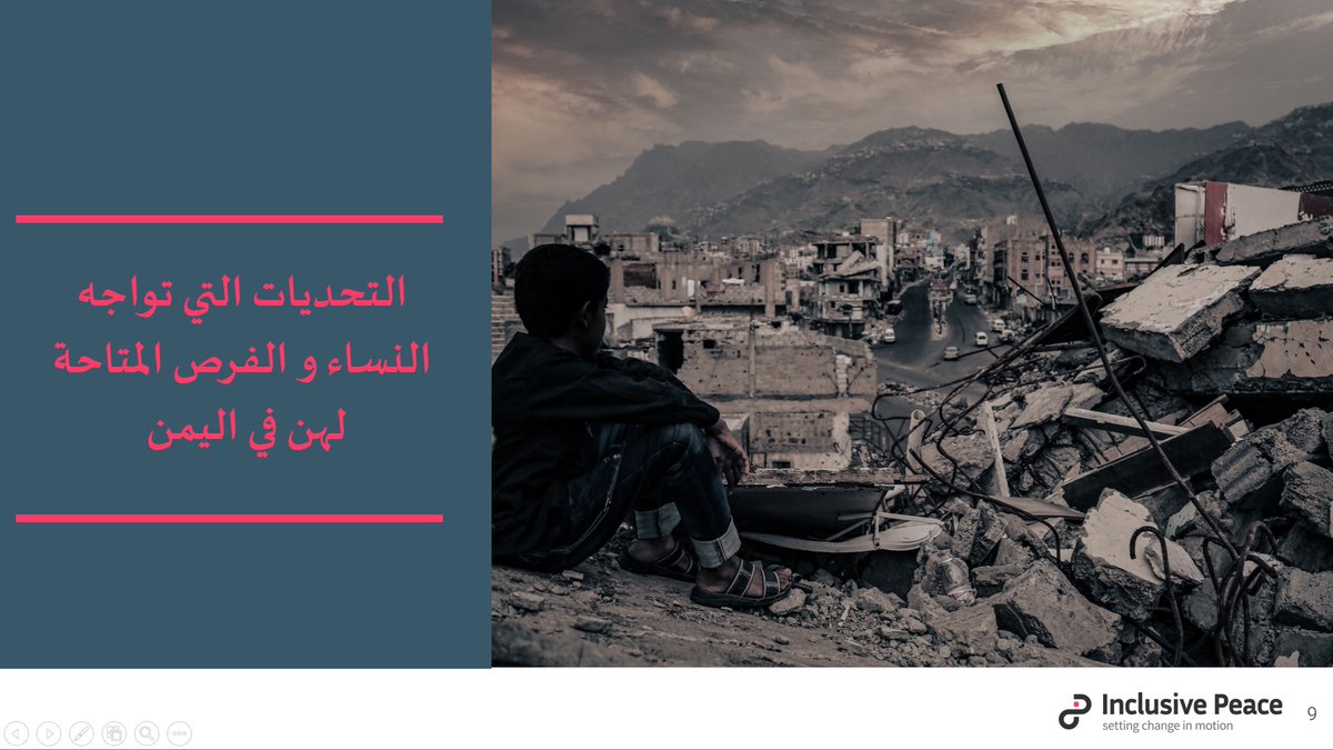 التحديات التي تواجه النساء في اليمن 1⃣

⬅️التركيز بشكل مكثف على تمثيل النساء في عمليات المسار الأول، و تحديداً العمليات التي تقودها الأمم المتحدة.
⬅️الإفراط في الإعتماد على الأمم المتحدة لضمان إدماج النساء في العمليات.
#UNWOMEN
#WomenforPeace
#WomensPeaceProcess
#YemeniWomen