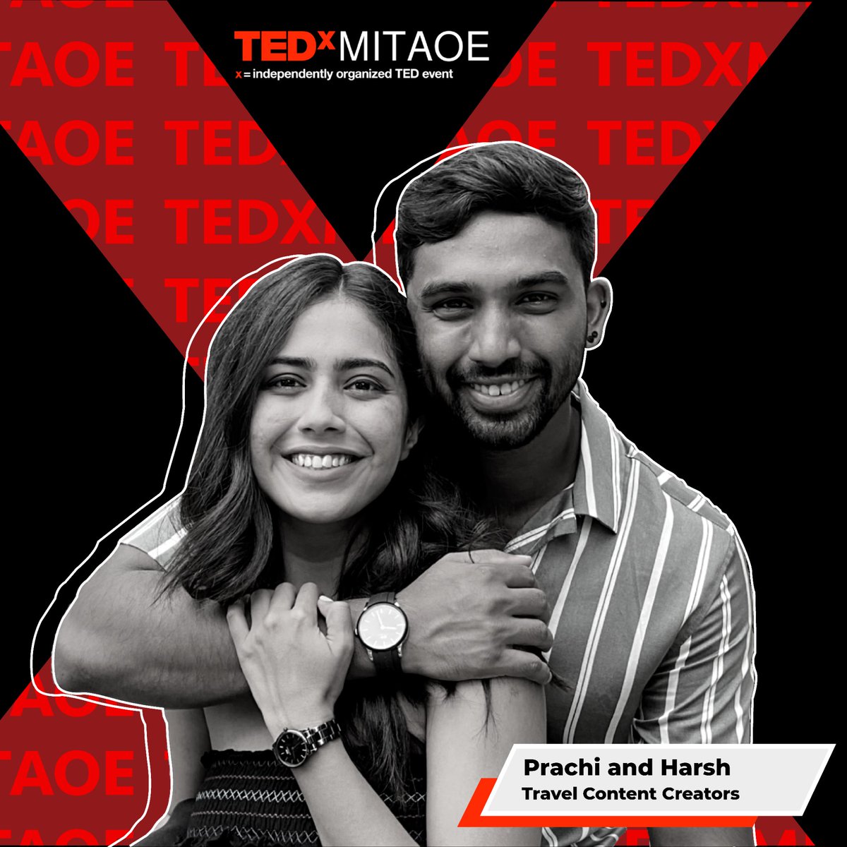TEDxMITAOE's tweet photo. Speaker Announcement 2 🥁📢: Harsh and Prachi (twoticketstofreedom).

They are travellers, exploring the world together.

They will be sharing their thoughts and experiences on “Make it Happen, Today!”

#TEDxMITAOE #tedxgateway #idea #ted #tedxtalks2021 #tedxspeaker #travellers https://t.co/vl9v8TVB4w