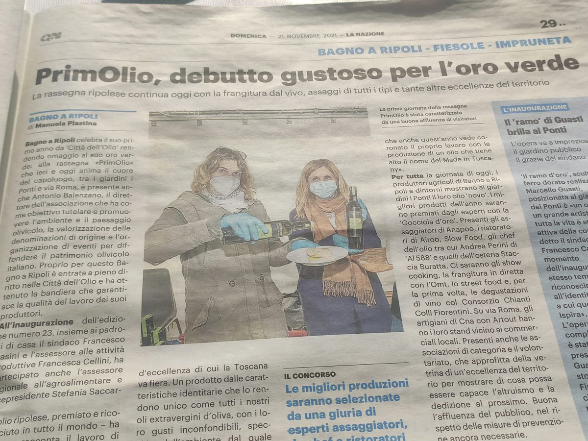 CittaOlio's tweet photo. Oggi @qn_lanazione parla di PrimOlio l'evento che Bagno a Ripoli dedica all'oro verde.
Presente per noi il direttore Antonio Balenzano.
#CittàDellOlio #PrimOlio #RassegnaStampa https://t.co/0JCtn0tVss