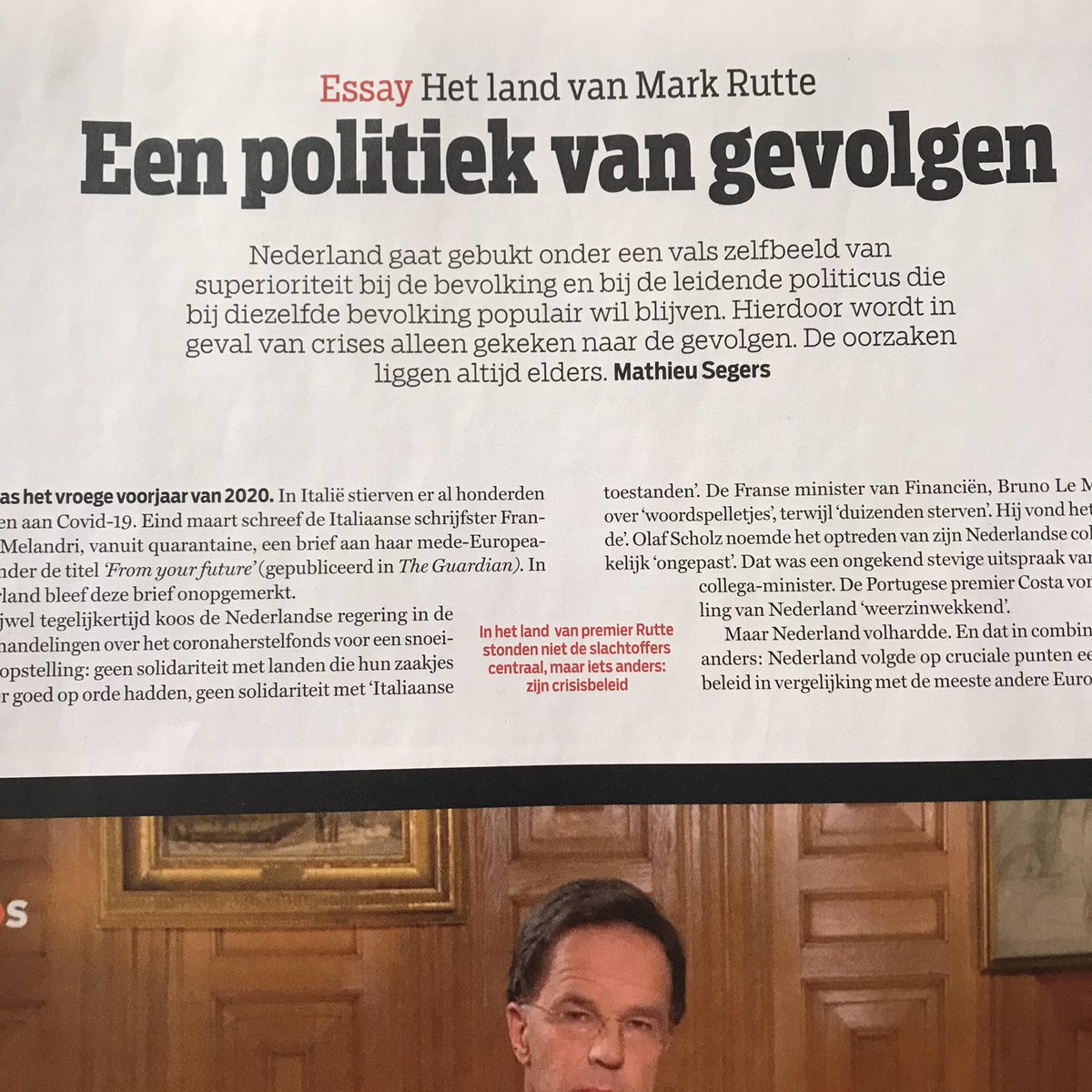 Een verademing, dit essay over de Nederlandse Corona aanpak met historisch perspectief, kritisch zelfonderzoek en literaire uitwijdingen. <a href="/DeGroene/">De Groene Amsterdammer</a> <a href="/MathieuLLSegers/">Stichting Gedachtegoed Mathieu Segers</a>