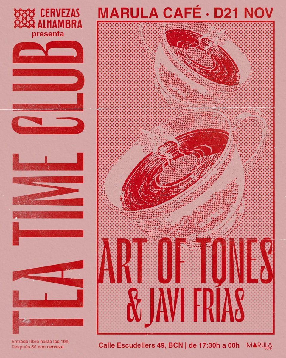MarulaCafe's tweet photo. #teatimeclub #MarulaCafe . Domingo de 17:30h a 00h. Entrada gratuita hasta las 19h. #Artoftones & @javifriasdj #djsession. +Info ๐https://t.co/ti7dp1ysaI https://t.co/xxgL8uJ5cI