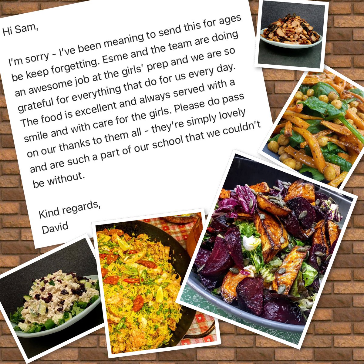 Amazing feedback from the headmaster at surbiton girls prep ⭐️ chef Esme and the girls are doing a fantastic job 👏