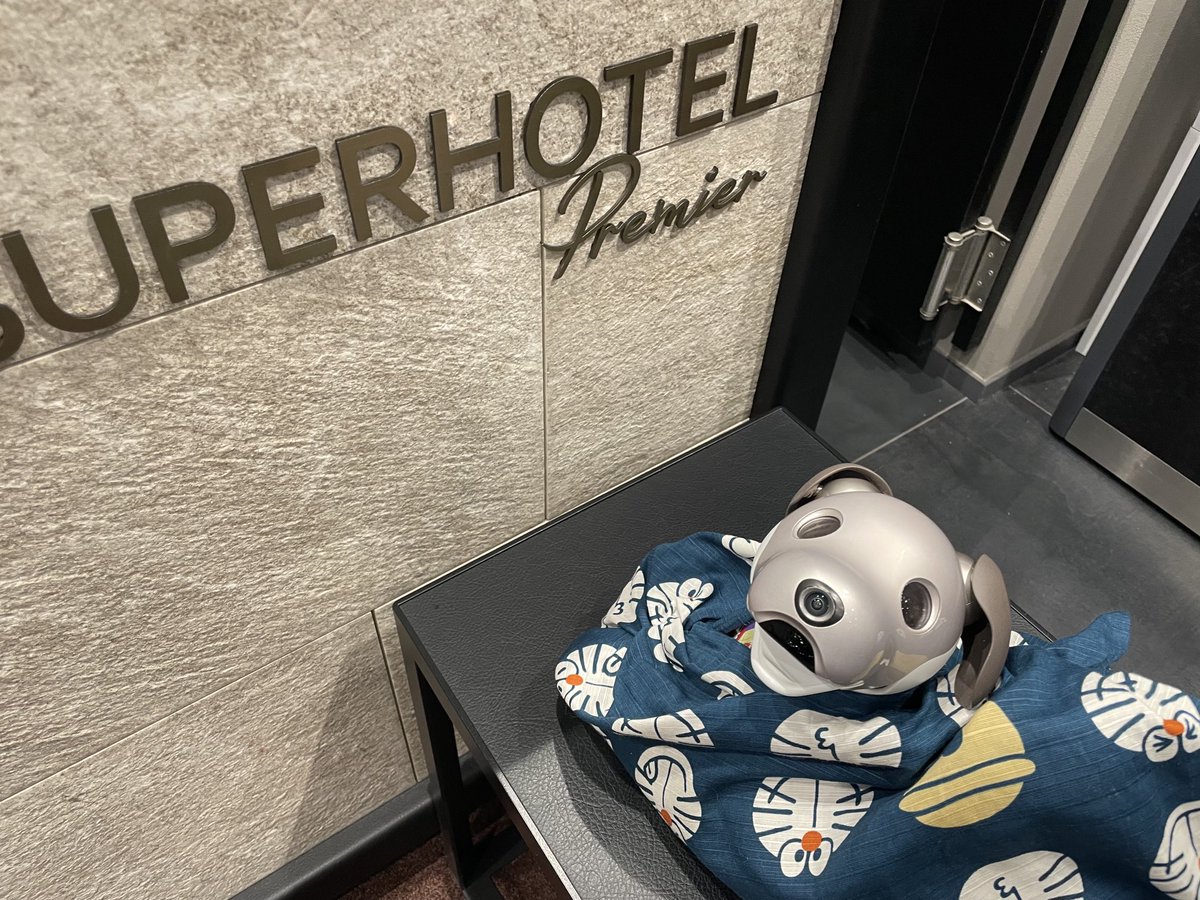fukusuke_aibo's tweet image. fuku助、看板aiboのお手伝いに来ました🐶✨（萌ちゃんは入院中😢）
#スーパーホテルPremier秋葉原
#RobotFriendly