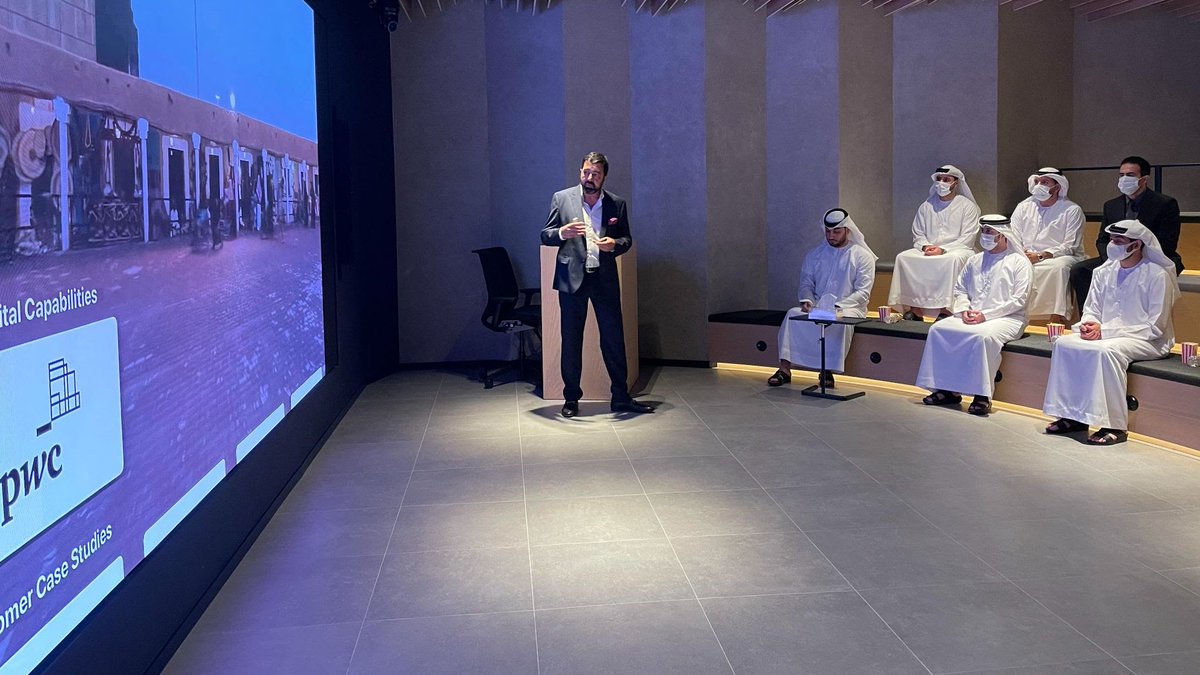PwC_Middle_East's tweet photo. It was a pleasure to welcome Sheikh Saud Bin Sultan Al Qasimi and the team from Sharjah Digital Office &amp; 
@Sahabss_UAE to our Experience Centre in Dubai. Sheikh Saud Al Qasimi attended a workshop on digital innovations in the government services sector after a tour. https://t.co/t705oKUVA0