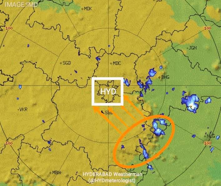 HYDmeterologist's tweet photo. #HyderabadRains UPDATE 🚨
02:00PM
As dense clouds ☁ from #Devarkonda are moving NW,
Light-Moderate Passing 🌧 #Showers can be expected at isolated places of #Hyderabad in next 3 hours
@HiHyderabad https://t.co/00DqqQ2g1e