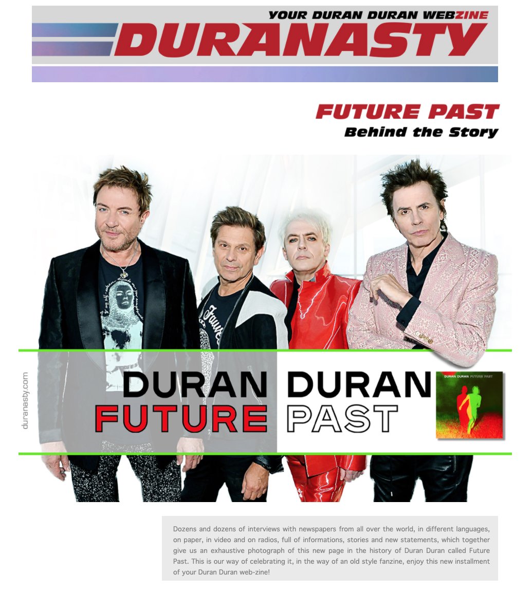 duranasty_'s tweet photo. Dozens and dozens of interviews from all over the world, in different languages and media full of info, statements, which together give an exhaustive picture of this new DD chapter called Future Past.Our way of celebrating it, in the style of an e-fanzine. https://t.co/YZQKNMBL3o https://t.co/ZXUNFecAXS