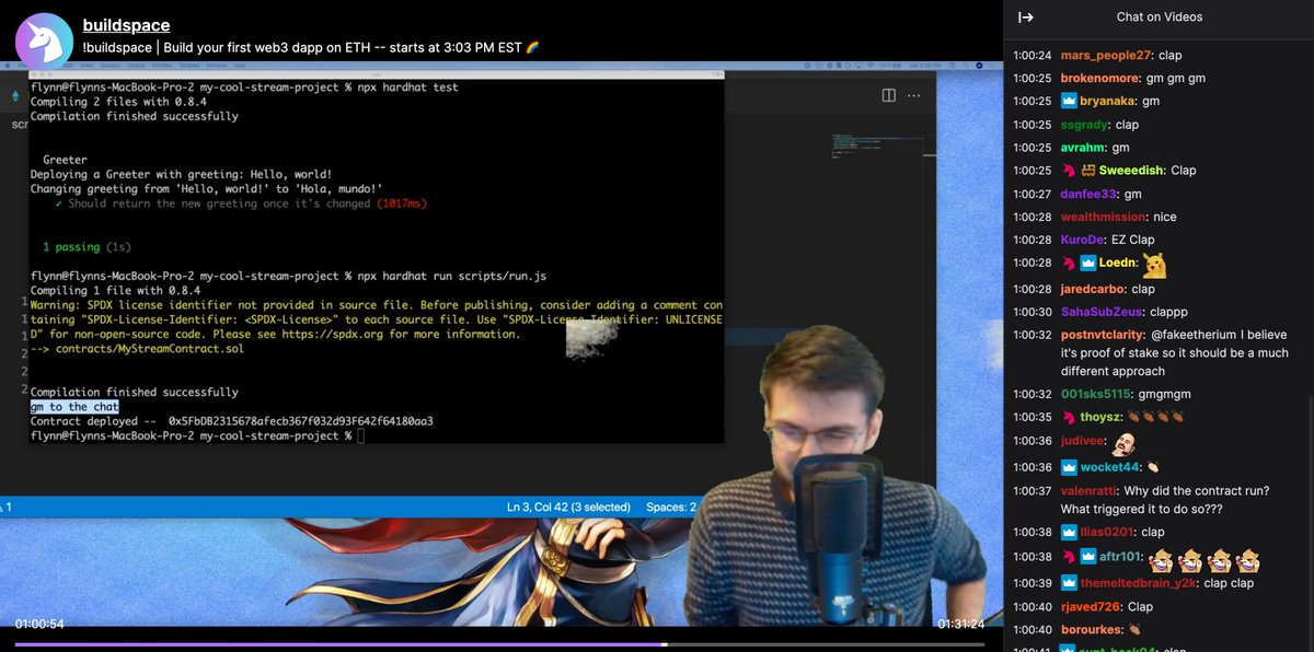 victordelrosal's tweet photo. Deployed my first smart contract (solidity/hardhat) with @_buildspace (build your first web3 dapp on ETH) gm @FarzaTV loved the Twitch stream and thanks @developer_dao @dabit3 for pointing to top notch learning resources! https://t.co/JXpIRL73my