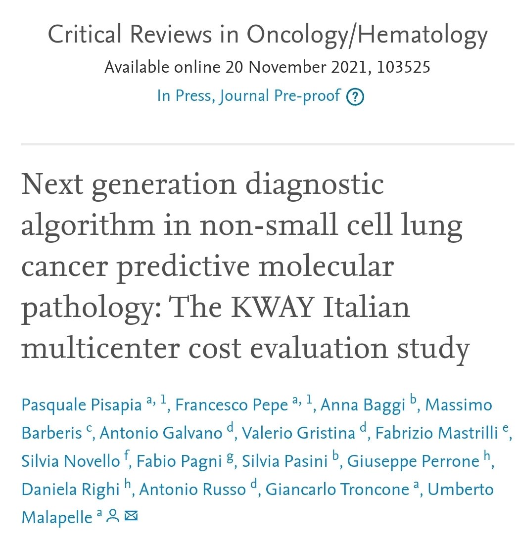 Proud to share our Next generation diagnostic algorithm in #NSCLC predictive molecular #pathology: The KWAY Italian multicenter cost evaluation study
<a href="/CHematology/">Critical Reviews in Oncology Hematology (CROH)</a> <a href="/4oncommunity/">4oncommunity</a> <a href="/ABiomarkers/">Biomarkers Atlas</a> <a href="/OncoAlert/">OncoAlert</a> #NGS #PrecisionMedicine authors.elsevier.com/sd/article/S10…