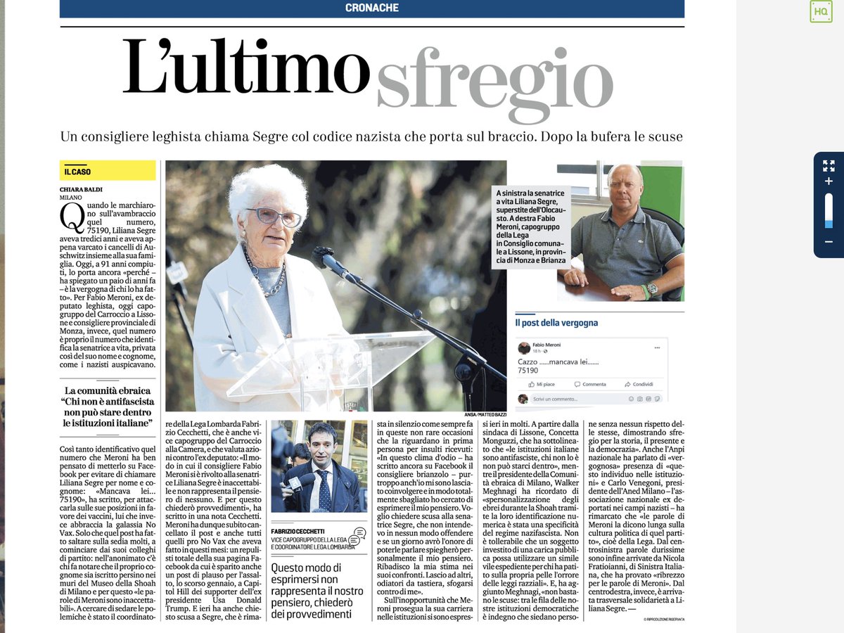 geascanca's tweet photo. “Chiedo scusa alla senatrice Segre che non intendevo assolutamente offendere”, ha detto il leghista Fabio Meroni, dopo averla chiamata col codice che le hanno tatuato ad Auschwitz.

Non intendeva insultarla. Assolutamente. 

#segre #leghisti #FabioMeroni https://t.co/0ST2nwpvHw