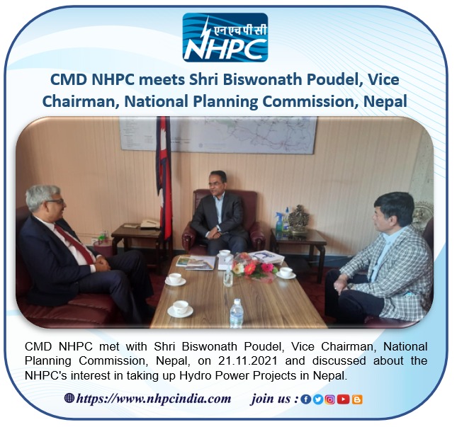 nhpcltd's tweet photo. CMD NHPC met Shri Biswonath Poudel, Vice chairman, National Planning Commission, Nepal. 
#Hydropower #nhpclimited #Hydropowerdevelopment #nhpc https://t.co/YdXW3XGPJD