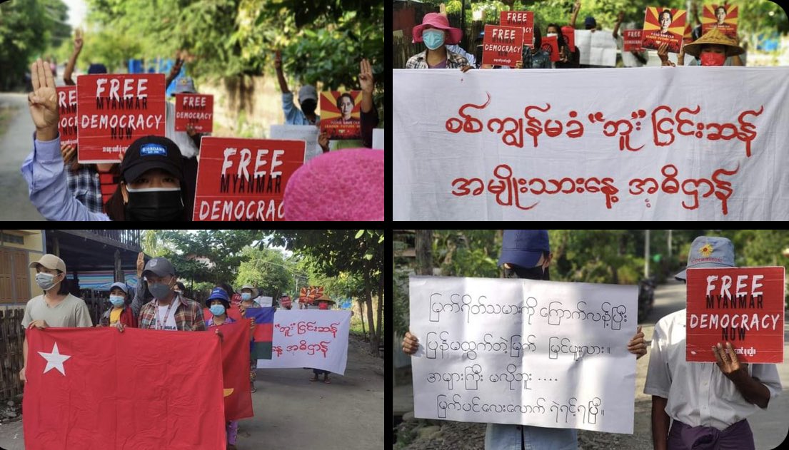imurs_4905's tweet photo. Pro-democracy residents of Kale marched once again and demonstrated a persistent protest to overthrow military regime this morning.   
#WarCrimesOfJunta 
#Nov21Coup    #WhatsHappeningInMyanmar https://t.co/pcDk7aJm8v