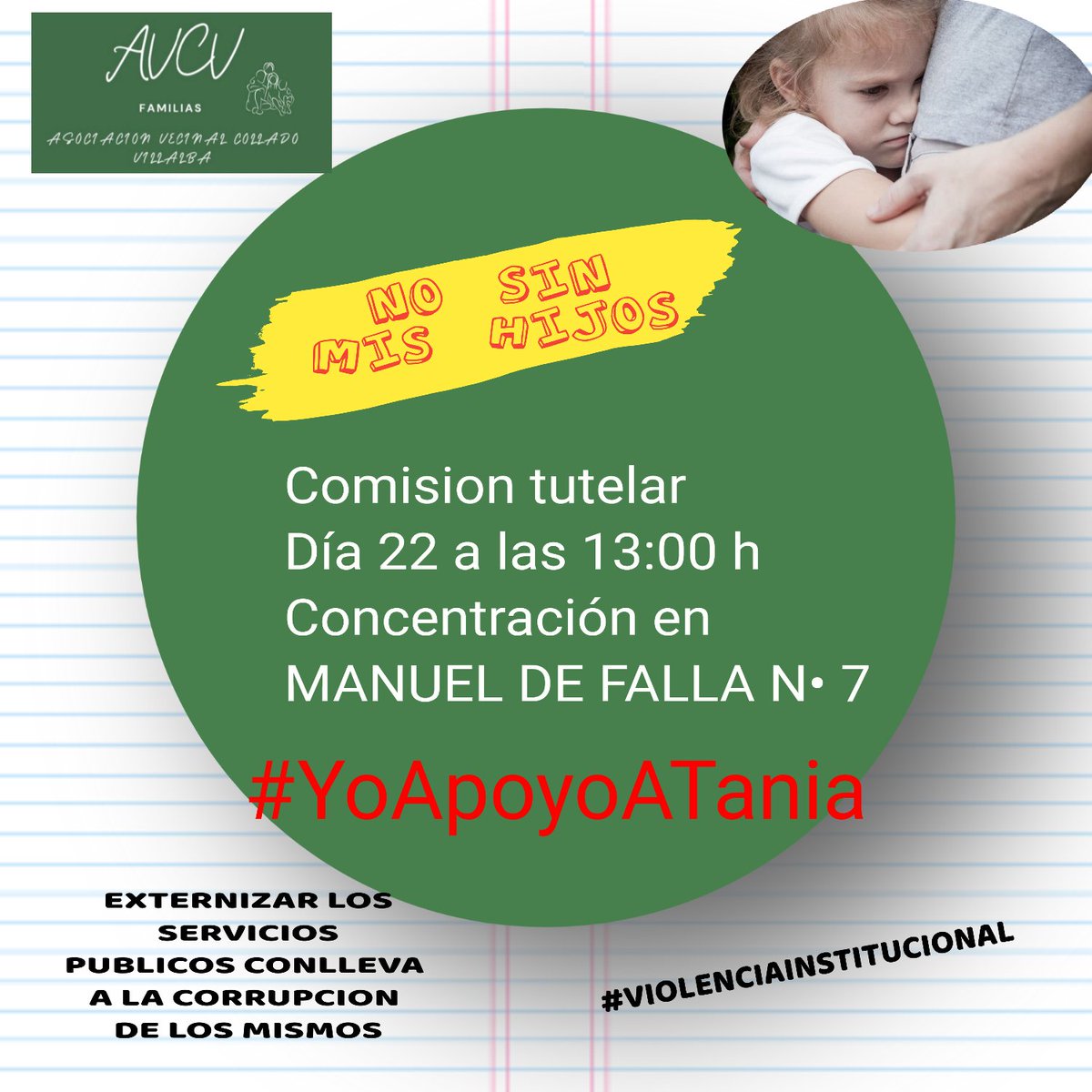Moggio3's tweet photo. #ViolenciaInstitucional
#AVCV
Una mujer nos necesita este Próximo día 22 a las 13:30 en Manuel de Falla N° 7 Comisión de Tutelas de Madrid
Si tocan nuestros hijos nos tocan a Todas https://t.co/U2Z6tnQUnj