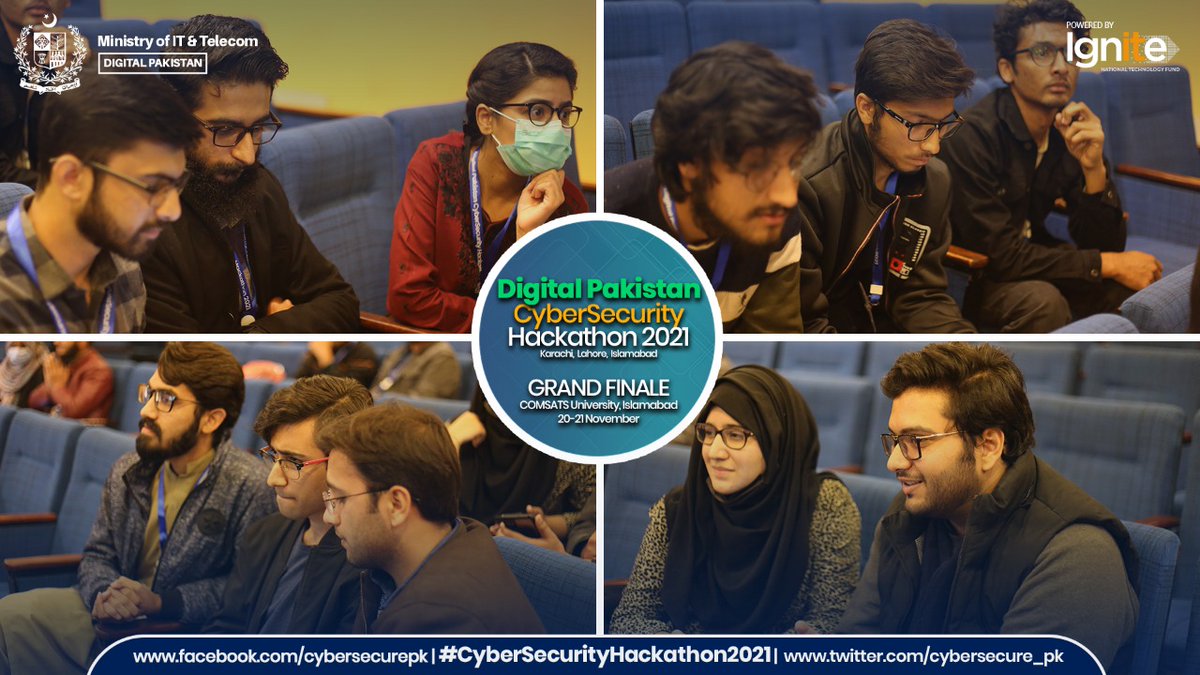 IgniteNTF's tweet photo. Quiz Competition! 
Day 2- Grand Finale- Digital Pakistan Cybersecurity Hackathon 2021

Pakistan's 1st Nationwide Cybersecurity Hackathon powered by @IgniteNTF - @MoitOfficial , happening at Comsats University Isl.

Watch live: https://t.co/mgUr9eZ6Lp

#CyberSecurityHackathon2021 https://t.co/bc2TkJPSHW