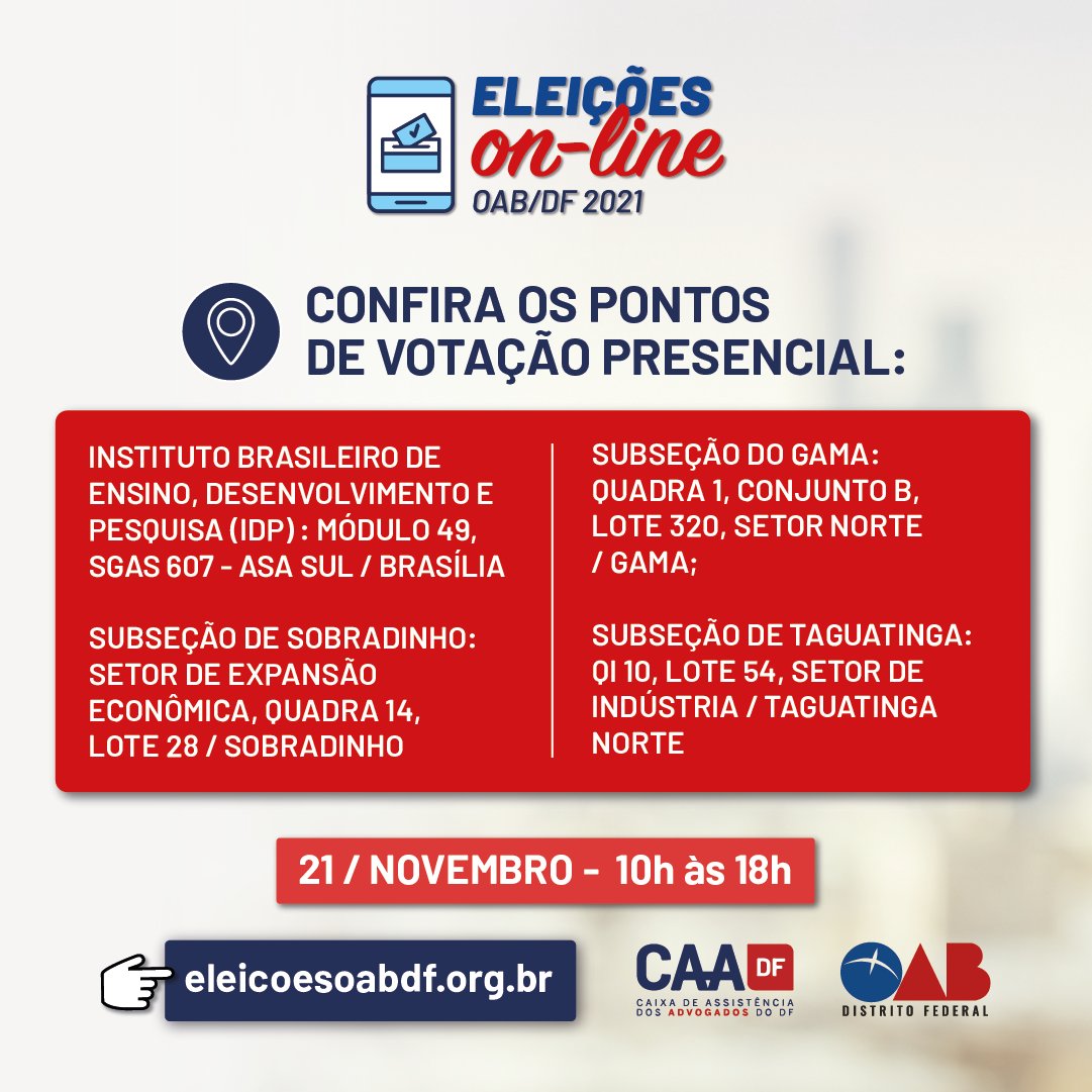 OABDF_oficial's tweet photo. Antes de se dirigir para o local de votação presencial, entre em contato com o CALL CENTER: (OAB/DF): (61) 3036-7000
(WEBVOTO): 0800 944 3030
A eleição será das 10h às 18h pelo site https://t.co/3Ky24SmUEi
#VoteEmCasa #eleicoesoabdf #eleicoesonline #votacaoonline https://t.co/xtzIs56HY0