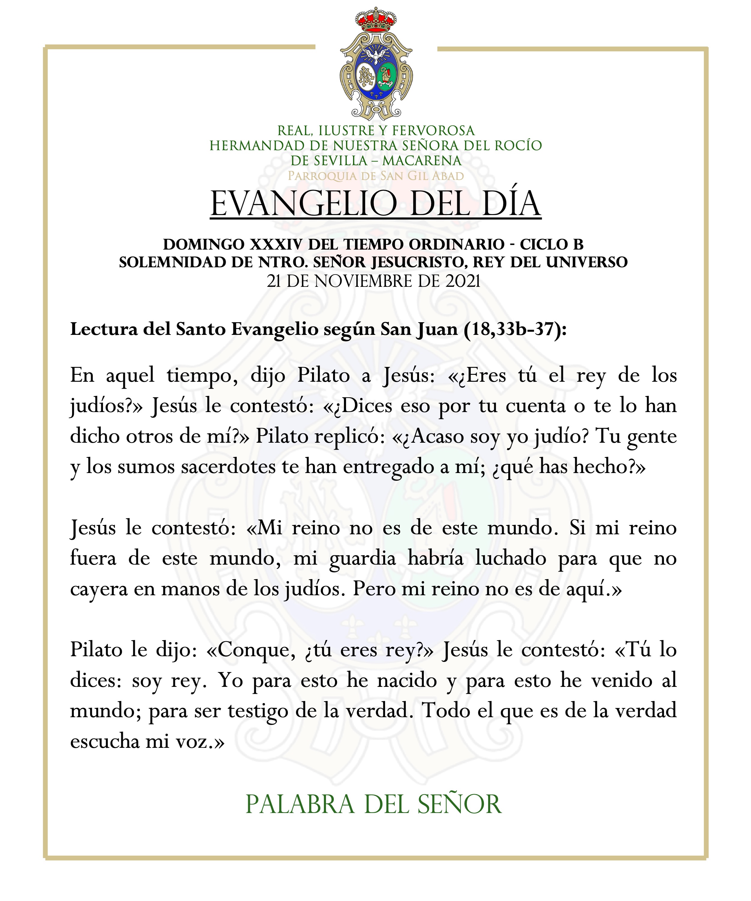 Hermandad del Rocío de la Macarena on X: ASISTENCIA RELIGIOSA