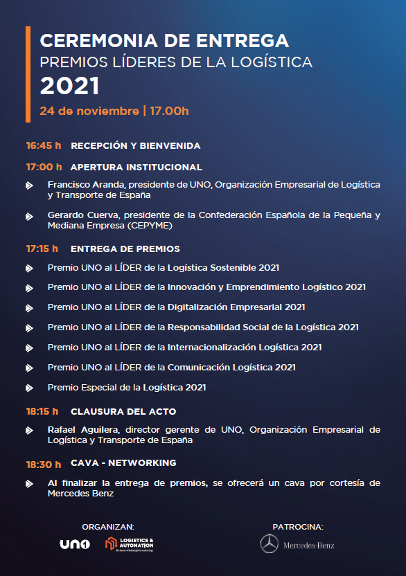#PremiosUNO | ¡Te esperamos en <a href="/IFEMA/">IFEMA MADRID</a> el próximo 24 de noviembre, a las 17.00h, para asistir a la entrega de los ‘𝗣𝗿𝗲𝗺𝗶𝗼𝘀 𝗟Í𝗗𝗘𝗥𝗘𝗦 𝗱𝗲 𝗹𝗮 𝗟𝗼𝗴í𝘀𝘁𝗶𝗰𝗮’ organizada por #UNOLogística!

¡Confirma tu asistencia! 👉 bit.ly/3k43CAO