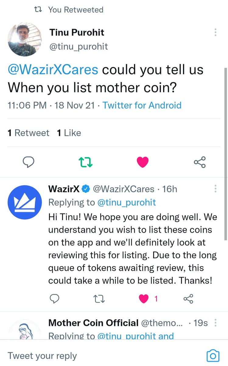 Get Ready for <a href="/WazirXCares/">WazirX</a> . #MotherCoin is eagerly waiting to #list on #Wazirx 
#newlistings #newlisting #NewCoin #NewcoinListing #Hotbit #HotbitAMA #PancakeSwap #pancakeswapv2 #LATOKEN #Binance #BinanceSmartChain #BitMart #CoinMarketCap #Coinbase #Coingecko #cryptocurrecy
