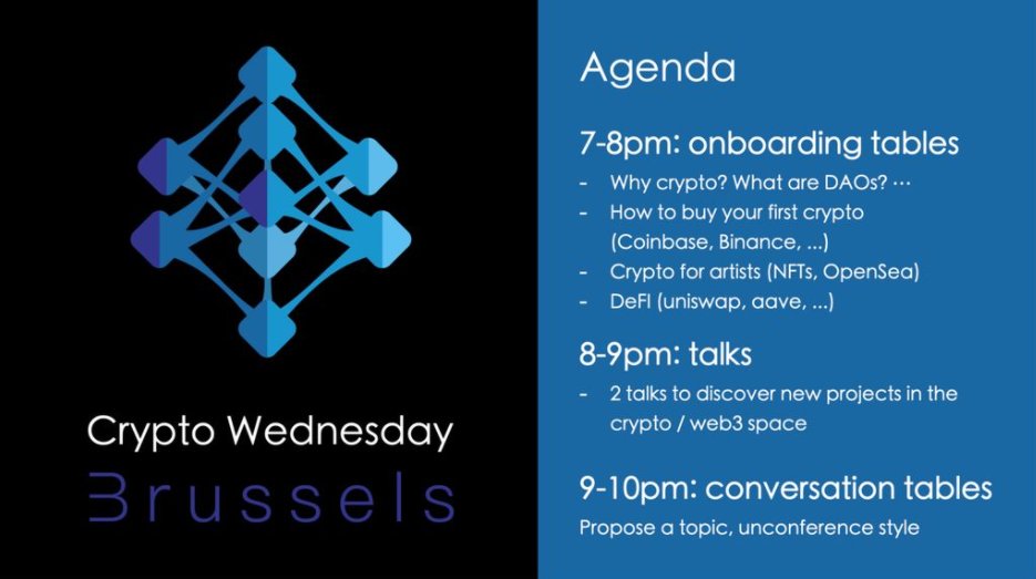 daobrussels's tweet photo. Join us for yet another evening of #crypto discussions in a great #Brussels community :) We look forward to welcoming @JoanieLemercier who will talk about "Ethical NFTs" and @krrisis, @gitcoin's Community Manager, for a fireside chat. More details/signup: https://t.co/2vSkqowSHa https://t.co/l1tx3vvQUI