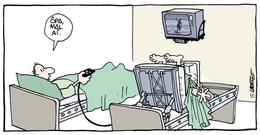 …diz que hoje é Dia Mundial da Televisão. Aqui, cartum de 2001->
