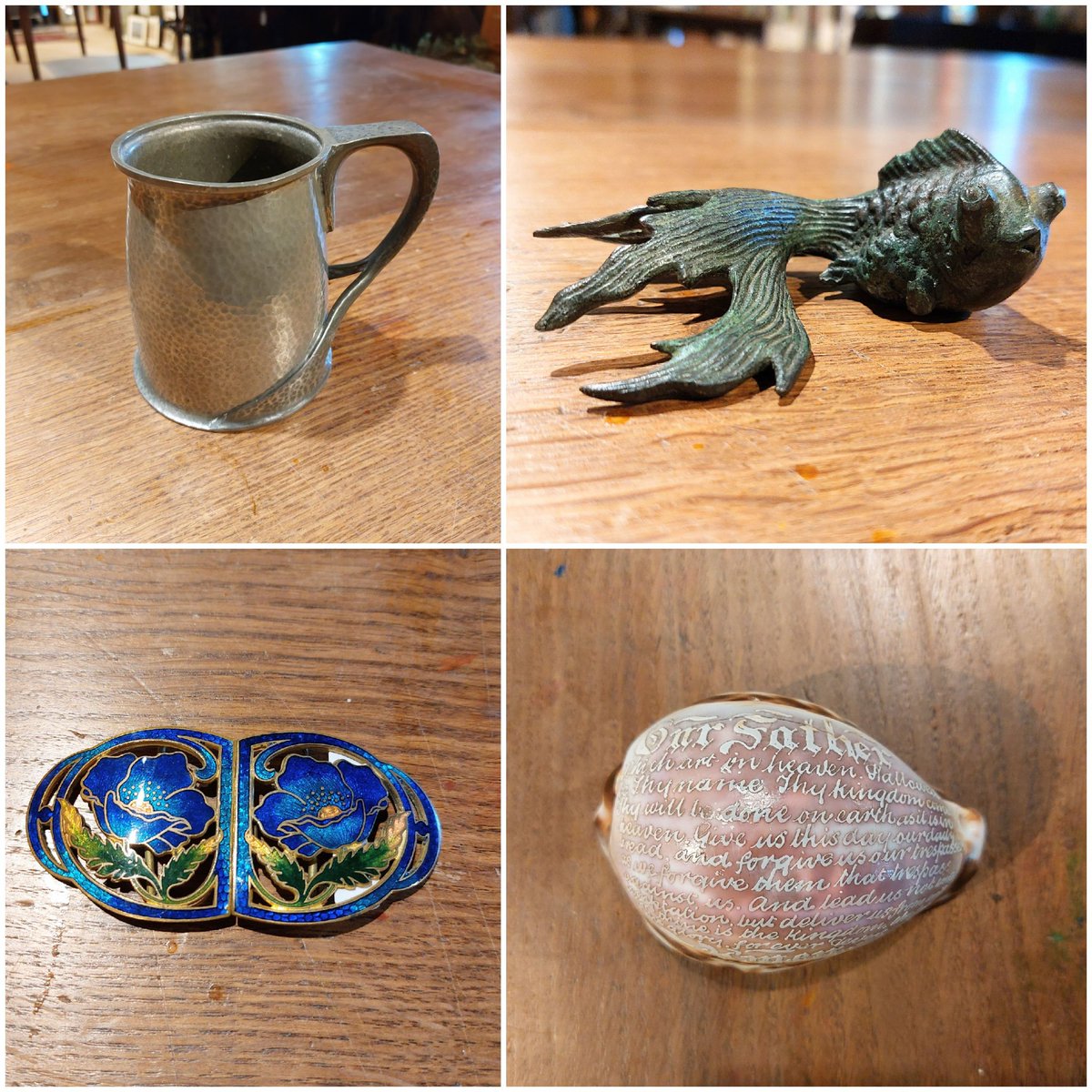 eversleybarn's tweet photo. #artsandcraftsmirror #pewtermirror #libertyspewter #bronzefish #engravedshell #enamelbrooch #judismithantiques #eversleybarnantiques https://t.co/OHsAa8K47l