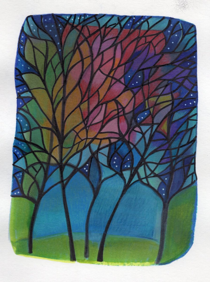 drawstuff's tweet photo. Stars in the trees. #nancycarlsonstudios #abstracttrees #peacefulplace https://t.co/jIUtodusCz