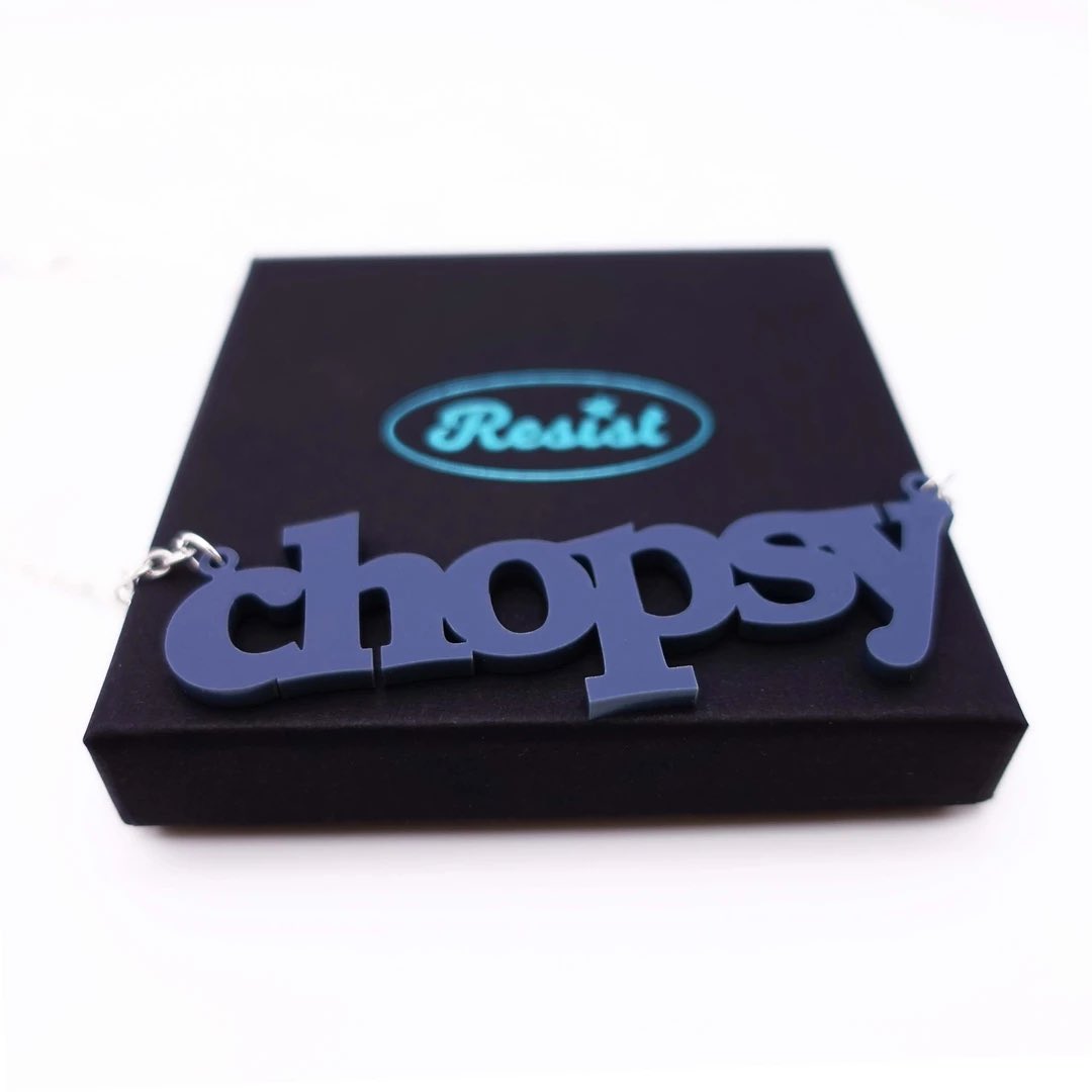 jucopel's tweet photo. Talking to Mark Ashton’s good friend Siân James (also wonderfully featured in #PrideTheMovie) I learned about the Welsh slang “Chopsy,” with Siân calling herself that. I’ve just bought a @WearAndResist #chopsy necklace with donations going to @WelshWomensAid. #EndDomesticAbuse https://t.co/L3X63vwAbU