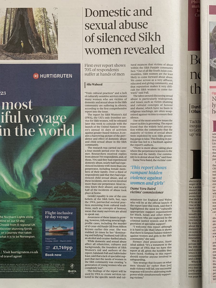 SikhWomensAid's tweet photo. Our piece in today’s print edition of  @ObserverUK @AliaWaheed https://t.co/f3UdFyVr4k