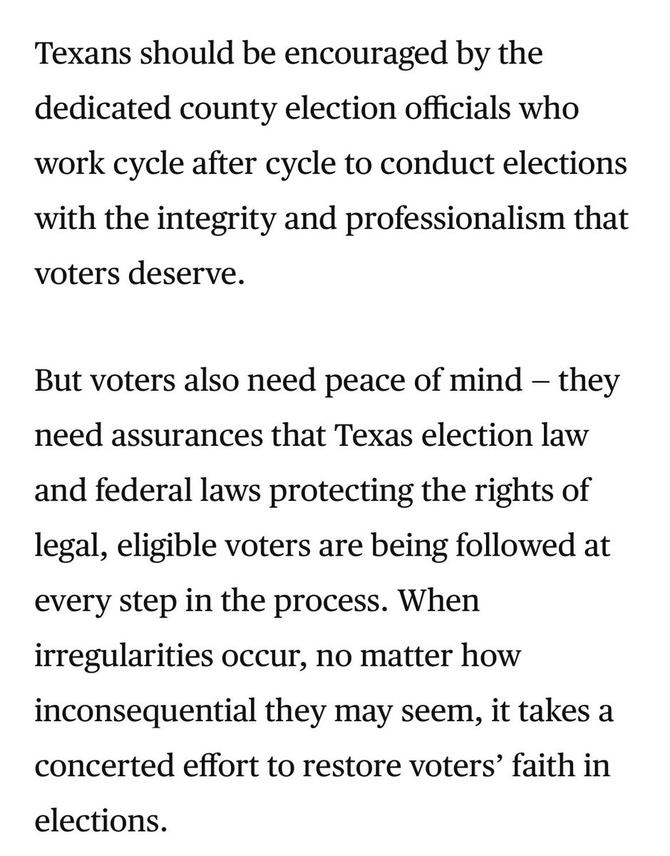 <a href="/evanasmith/">Evan Smith</a> <a href="/GovAbbott/">Greg Abbott</a> <a href="/TXsecofstate/">Office of the Texas Secretary of State</a> Read excerpt below from the column, should the #txlege twitterati actually choose to read the full piece. Also worth noting TX SOS had to do extensive debunking of “Russia hacked/stole the 2016 election” claims—from <a href="/TexasTribune/">Texas Tribune</a> coverage: texastribune.org/2017/09/29/tex…