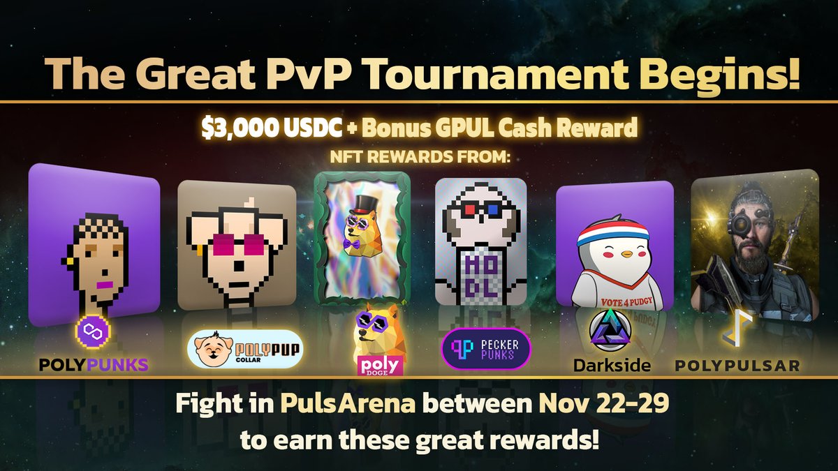 NoxAeris's tweet photo. PulsArena tournament is starting on @0xPolygon 🥳

Rewards for top 20:
💵3,000 $USDC 
💰Bonus $GPUL
💎NFTs from:
@polygon_punks 
@PolyDoge 
@polypup 
@PolyWantsAFarm 
@PeckerPunksNFT 

Fight now: https://t.co/46IMwQmbWt

Video tutorial: https://t.co/pxYMThrWb2

#playtoearn #NFTs https://t.co/xU2aUIw2lD