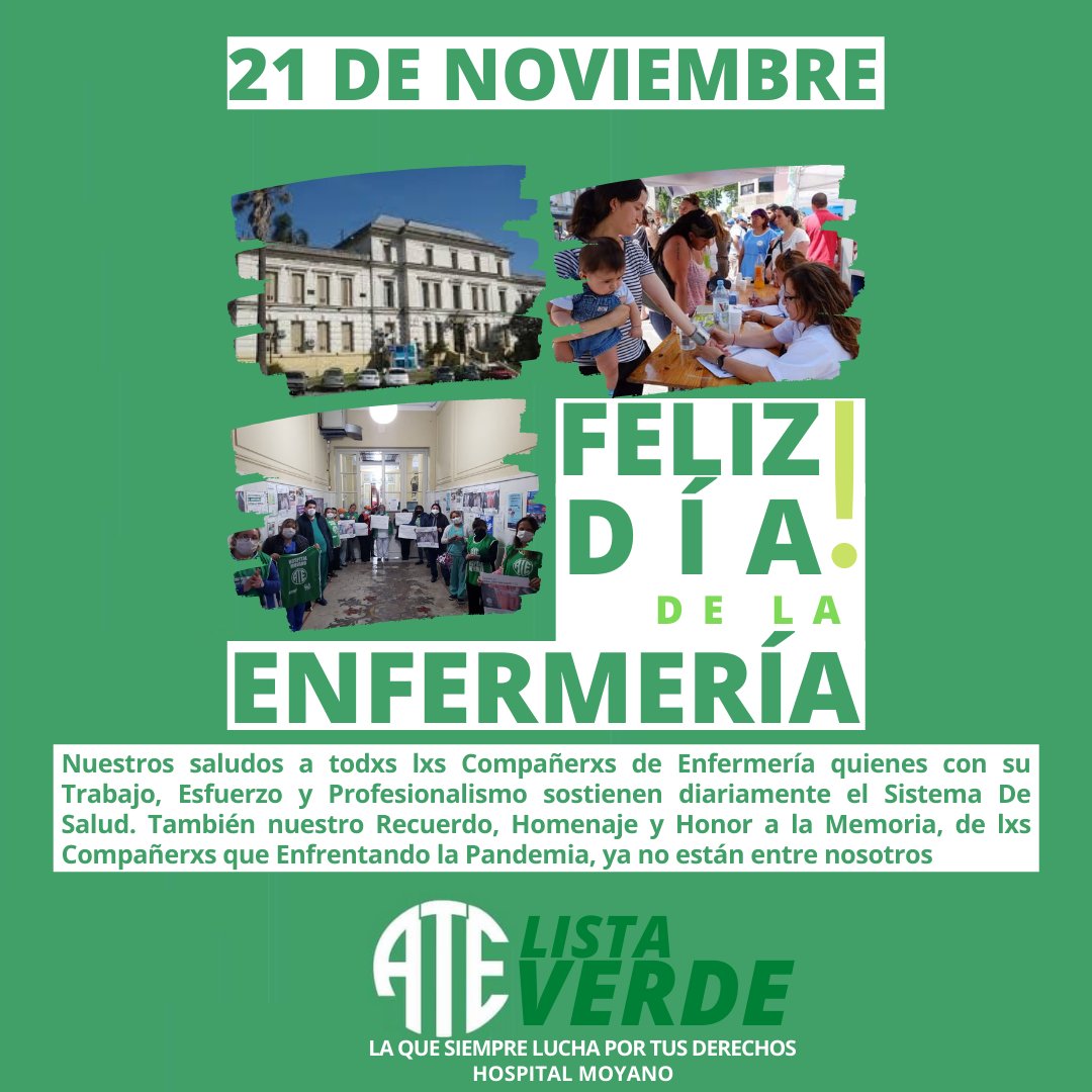AteMoyano's tweet photo. #DiadelaEnfermeria 
Indispensables y Esenciales Siempre. Brindando cuidados y atención invaluables en los momentos en que se les necesita. 
Seguimos Luchando Por Tus Derechos
#SalariosDignos
#PaseALaCarreraProfesional
#PaseAPlanta
#ATE #ListaVerde
#HospitalMoyano https://t.co/BiwwTuly0Z