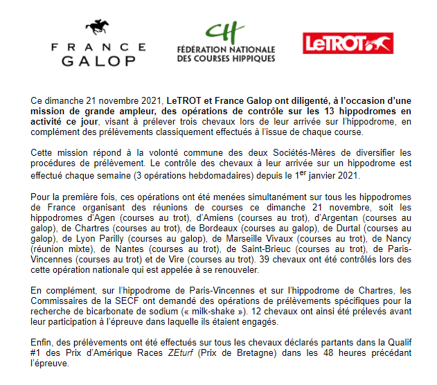 equidia's tweet photo. Ce dimanche, @LeTrot et @francegalop ont mené, simultanément, des opérations de contrôle sur 13 hippodromes français.

Cette mission répond à la volonté commune de lutte antidopage.

Le communiqué complet 🔽 https://t.co/WfLw3EOV68