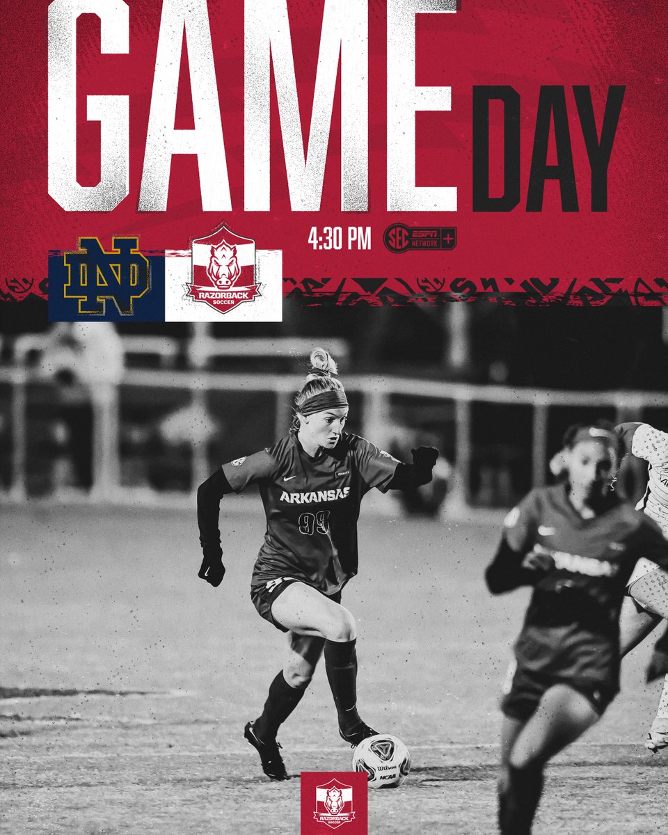 RazorbackSoccer's tweet photo. For a spot in the Elite 8

✖️ Notre Dame
📍 Fay
🕟 4:30 p.m. CT
💻 https://t.co/AXlV1zfD2b
📊 https://t.co/djxVgoAARD
🎟 https://t.co/11ysiYP2To https://t.co/D0yv8DAER1