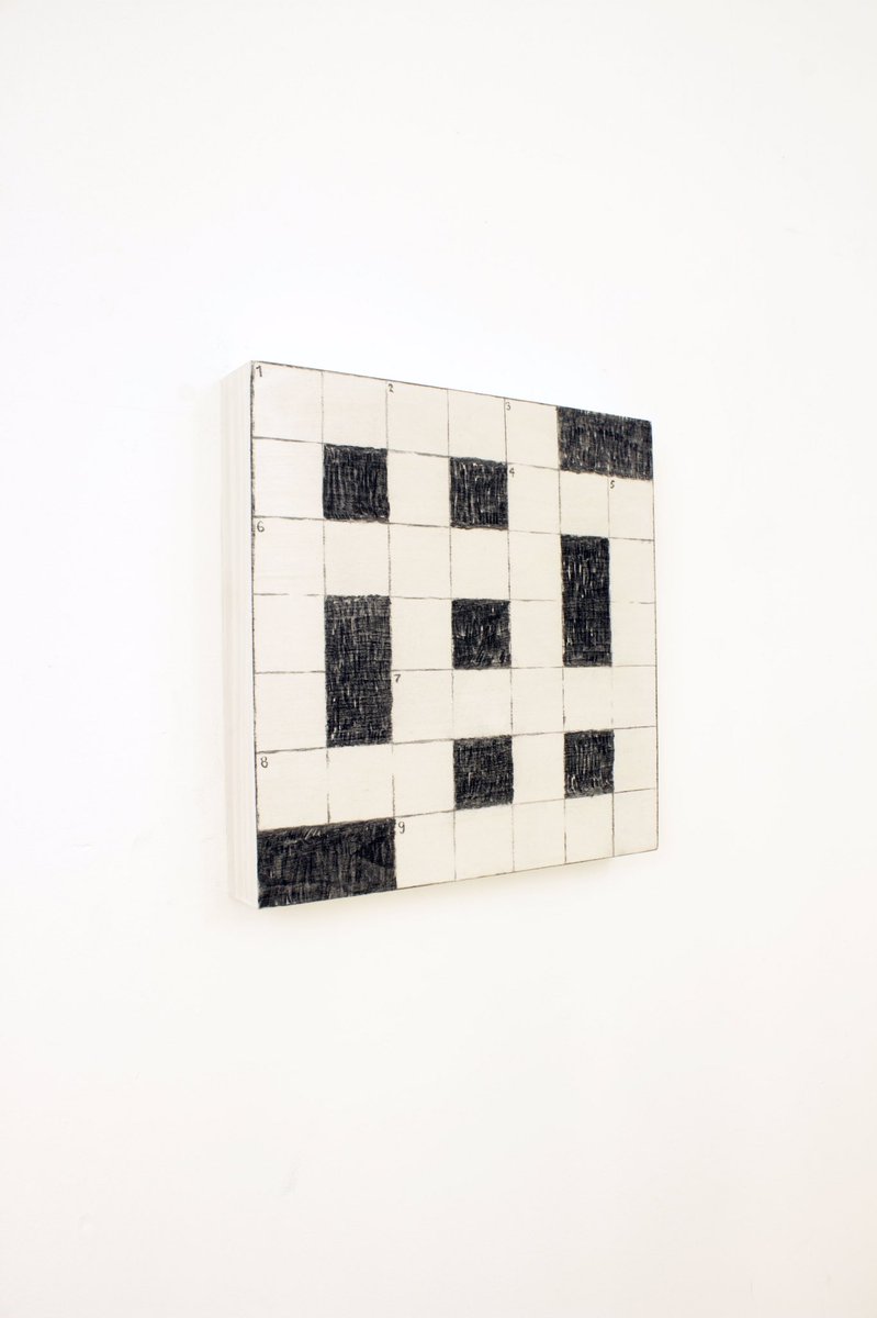 ChrissyBotto's tweet photo. ‘Crosswords’ charcoal and paint on wooden board. Jack Brown 2021. 25.5cm by 25.5cm.  £250 direct from the artist is a bloomin bargain.Head to @jackbrownwork on insta for all ten artworks. 5 have already been reserved.early Xmas prezzis they are beaut x https://t.co/uD5UkiRkye