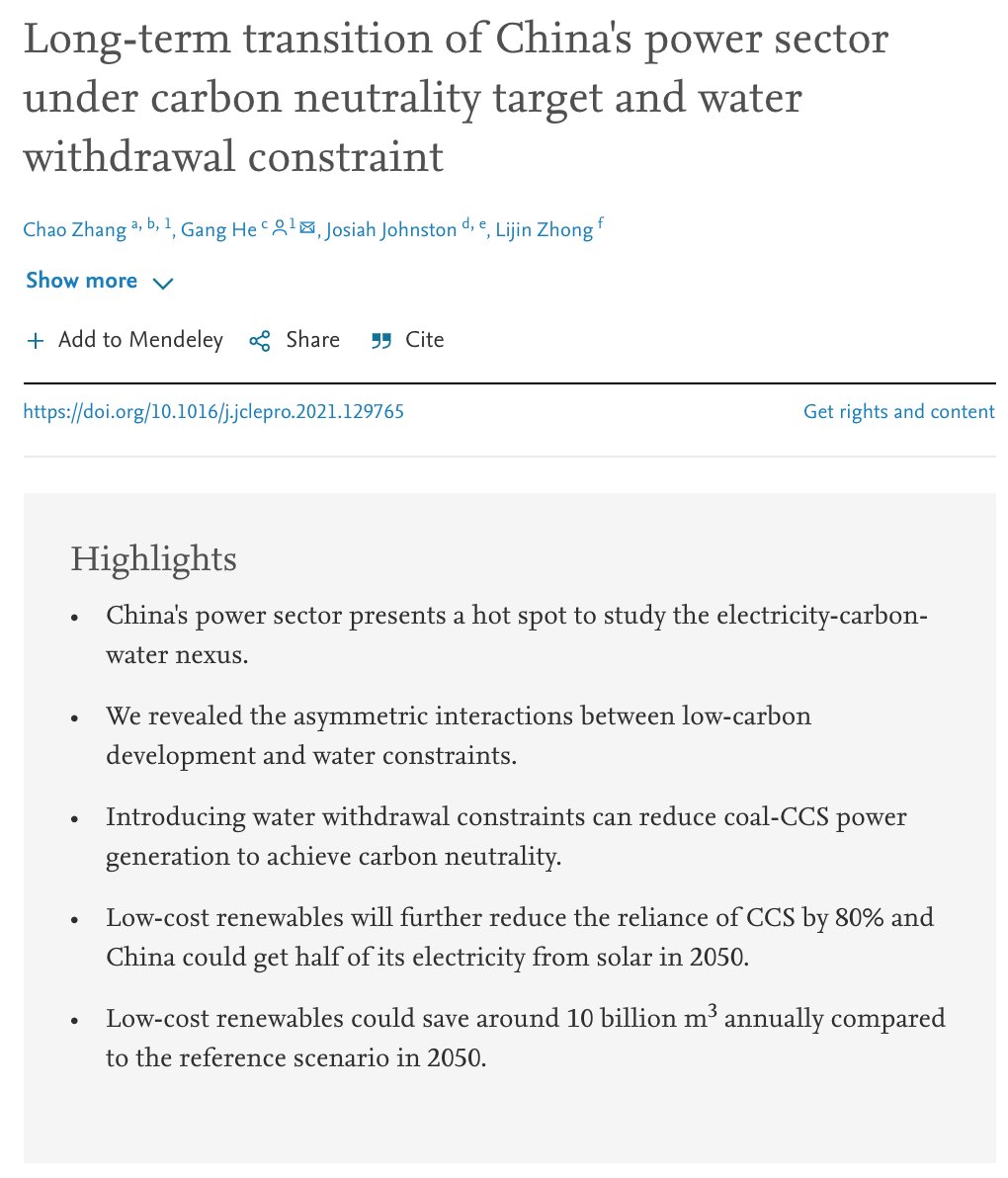New paper on energy-water nexus: Long-term transition of China’s power sector under carbon neutrality target and water withdrawal constraint.

With lead author Chao Zhang and coauthors Josiah Johnston, and Lijin Zhong.

Paper link: sciencedirect.com/science/articl…

DM for a pdf.