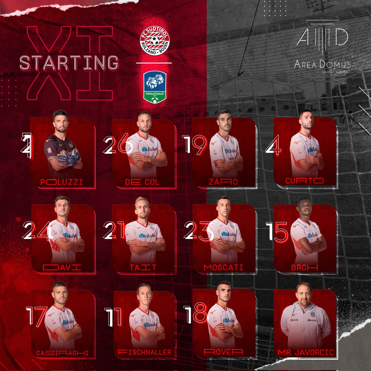 fclubsuedtirol's tweet photo. ⚪FORMAZIONI🔴
L'1️⃣1️⃣ scelto da Mister Ivan #Javorcic per la sfida contro la @feralpisalo
Powered by #AreaDomus
#FCS #FCSüdtirol #Whitereds #SerieC #passion #FCSFER #FCSüdtirolFeralpisalò #PassioneBiancorossa #21novembre https://t.co/XaKSOpuP5s