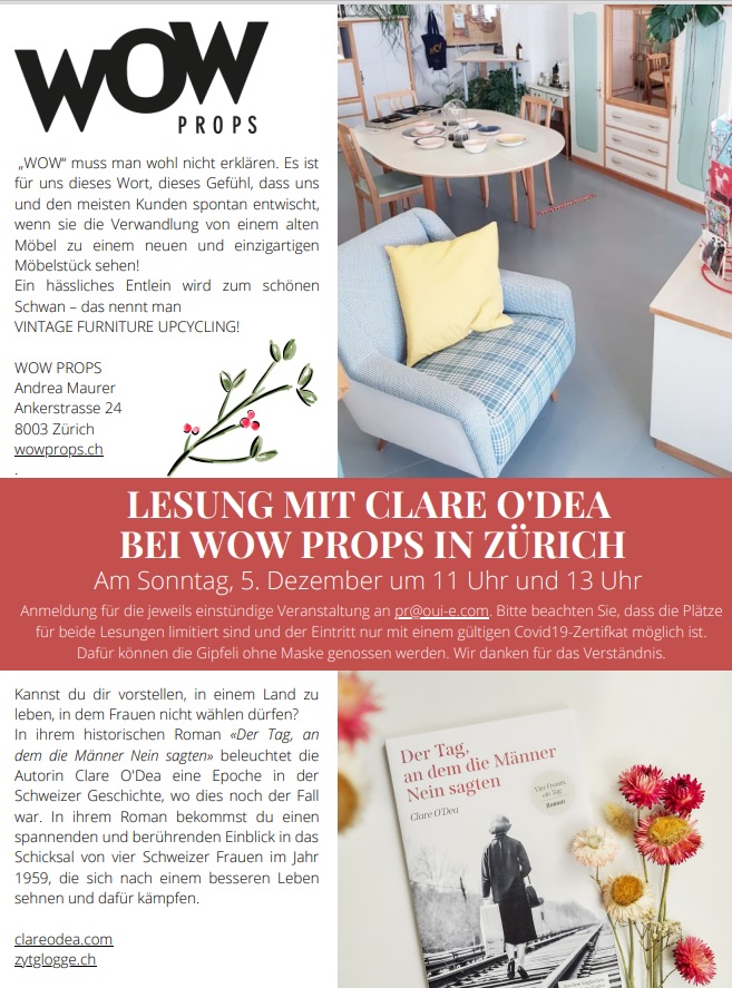 Save the date! Meine erste öffentliche Lesung in Zürich am Sonntag, 5. Dezember für "Der Tag, an dem die Männer Nein sagten". 
Alle sind willkommen (Anmeldung Infos👇🏽)
<a href="/NewInZurich/">NewInZurich</a> <a href="/SCISZJJF/">Swiss Centre of Irish Studies</a> @FRS_ZH <a href="/CH_2021/">CH2021</a> <a href="/alliance_F/">alliance F</a> #schweizerliteratur #50JahreFrauenstimmrecht #Zürich