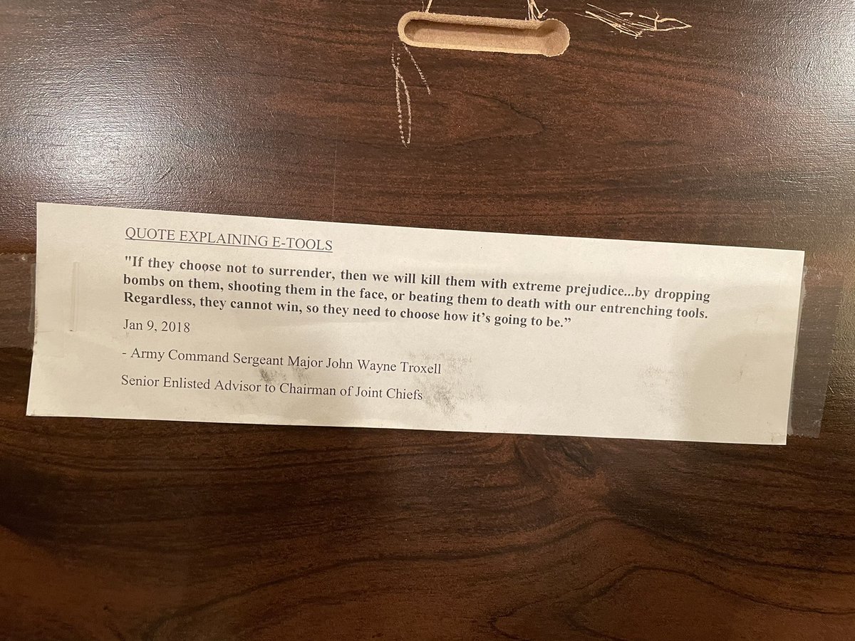 PMEHardTrox's tweet photo. The Georgia National Guard G-3 directorate gives mounted mini E Tools as farewell gifts to its departing members with an explanation on the back! The movement continues! Boom π₯! #etoolnation #isis_surrenderordie #PMEHard #warriorethos https://t.co/xLBVN7wozL