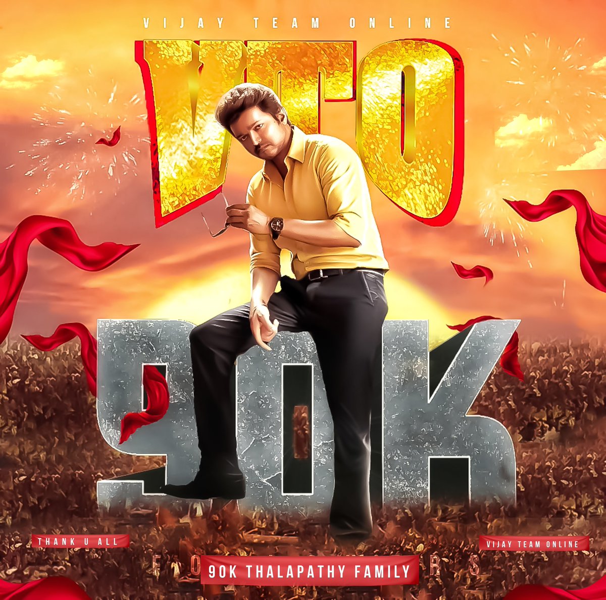 VijayTeamOnline's tweet photo. Delighted to share you that our #VTO reached 90K followers. Thanking every hearts for your love and support for these years. Keep spreading #VIJAYism together.

Happy birthday @its_Kamal_vj brother &amp; thanks for your design 😃

- @VijayTeamOnline Team ❤️  #Beast @actorvijay. https://t.co/AOeHRiS3sZ