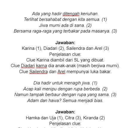 souvta's tweet photo. ⠀
⠀
Penjelasan masing-masing clue ada dilampiran berikut ini:
⠀
⠀ https://t.co/uKKjVBhwEY