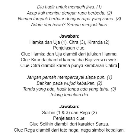 souvta's tweet photo. ⠀
⠀
Penjelasan masing-masing clue ada dilampiran berikut ini:
⠀
⠀ https://t.co/uKKjVBhwEY