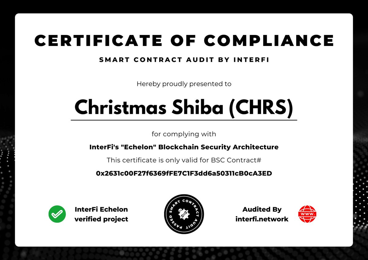 ChristmasShiba's tweet photo. Our 1st audit is out!
 
Christmas Shiba has passed InterFi's extensive audit of the token contract. The github link may be found here: 
https://t.co/P7rqto1ErI
This means our project is Audited, Compliance Certified.
Happy Christmas With Christmas Shiba
#Christmas_Shiba #InterFi https://t.co/nFlTj3cfvo