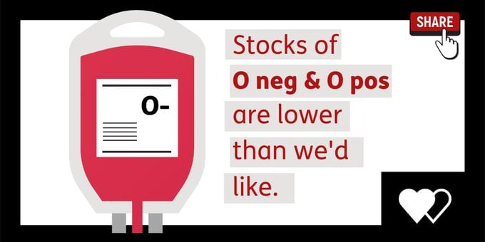 WelshBlood's tweet image. 📢🔄 Calling all 🅾️pos and 🅾️neg donors.

🩸 Stocks of your blood types are lower than we’d like.

💉 Can you book today? Click here to book: wbs.wales/app

🤔 Don't know your type? We can let you know when you donate!