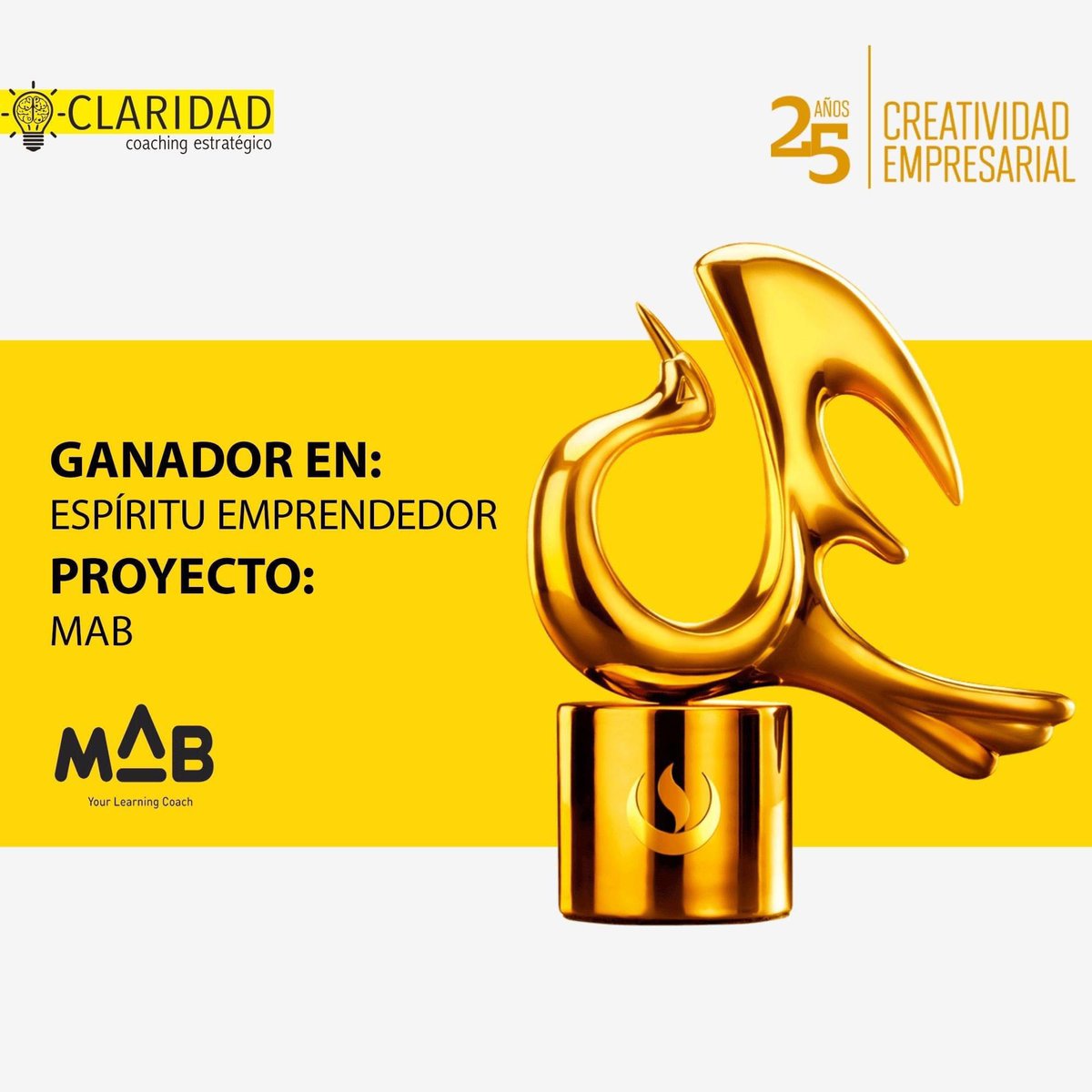 ximenavega's tweet photo. Ganador en Creatividad Empresarial ¡Felicitaciones, MAB! Un orgullo ser parte de cada paso de la estrategia de Marca. #TeamClaridad #TeamMab ❤️ https://t.co/59Nvt0siXG