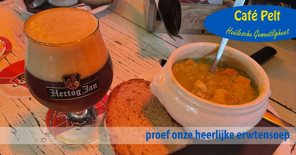 Volgens kenners de beste combinatie: onze overheerlijke #erwtensoep met een #bockbier van het vat. Genieten <a href="/CafePelt/">Arjan Huneman</a>